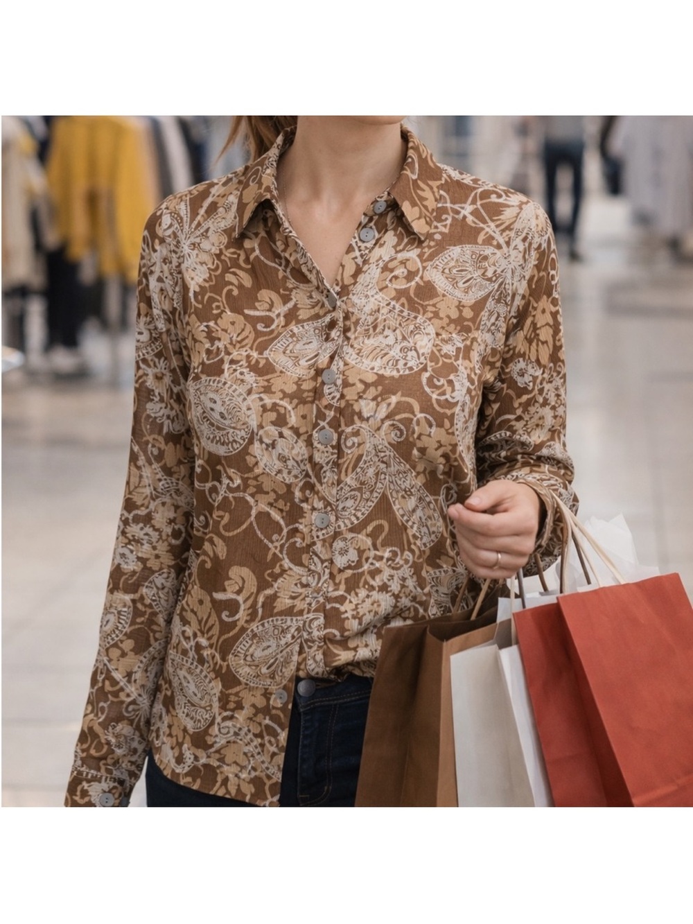 Alfred Dunner Brown and Cream Button-Down Shirt